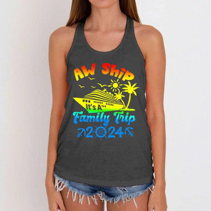 Aw Ship Its A Family Cruise 2024 Trip Vacation Matching Women's Knotted Racerback Tank