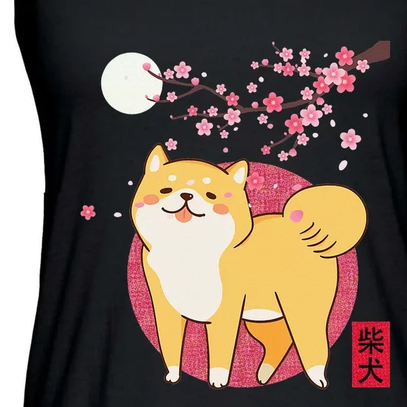 Akita Shiba Inu Dog of Japan Cherry Blossom Ladies Essential Flowy Tank