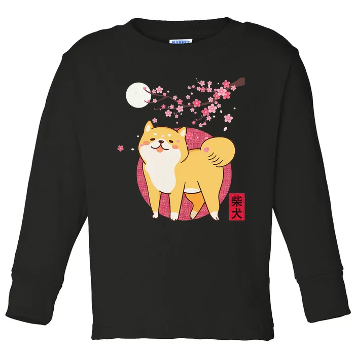 Akita Shiba Inu Dog of Japan Cherry Blossom Toddler Long Sleeve Shirt