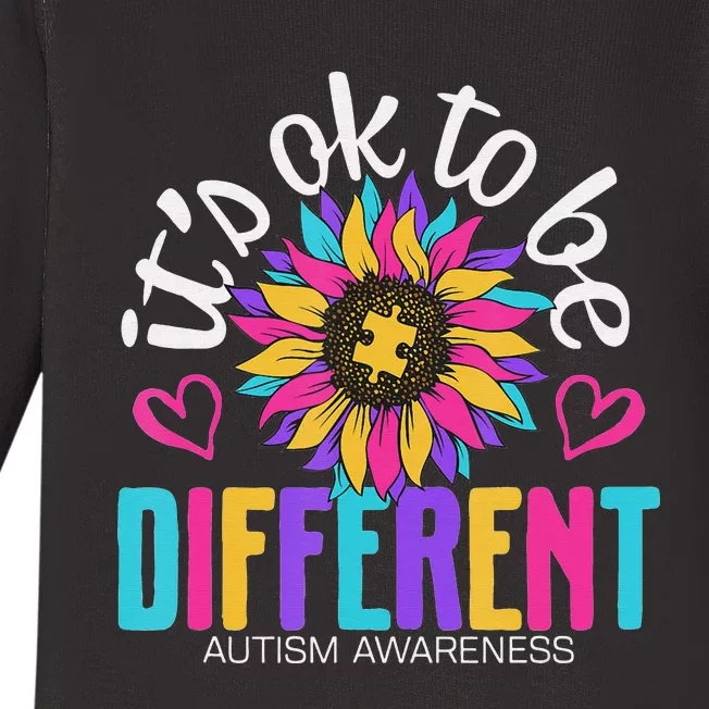 Autism Sunflower it's ok to be Different Autism Awareness Baby Long Sleeve Bodysuit