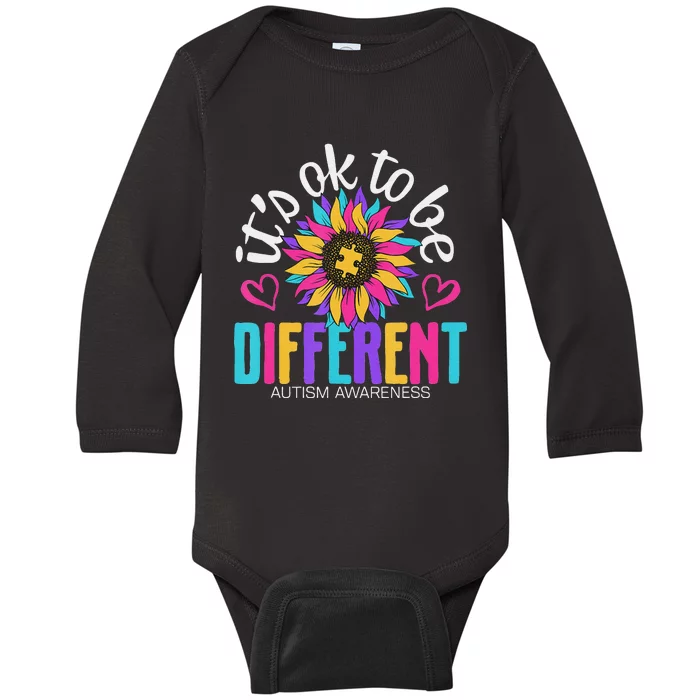 Autism Sunflower it's ok to be Different Autism Awareness Baby Long Sleeve Bodysuit