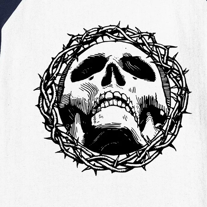 A Skull In Thorns Gothic Christ Jesus Baseball Sleeve Shirt