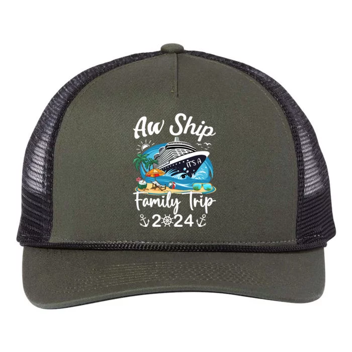 Aw Ship ItS A Family Trip 2024 Family Matching Cruise Trip Retro Rope Trucker Hat Cap