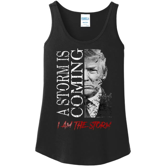 A Storm Is Coming I Am The Storm Donald Trump Portrait Ladies Essential Tank