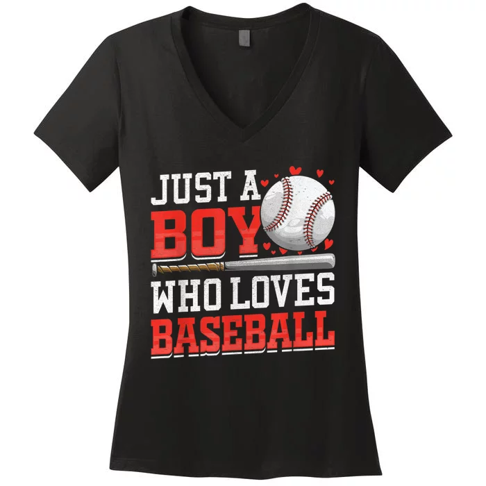 American Sport Just A Boy Who Loves Baseball Gifts For boy Women's V-Neck T-Shirt