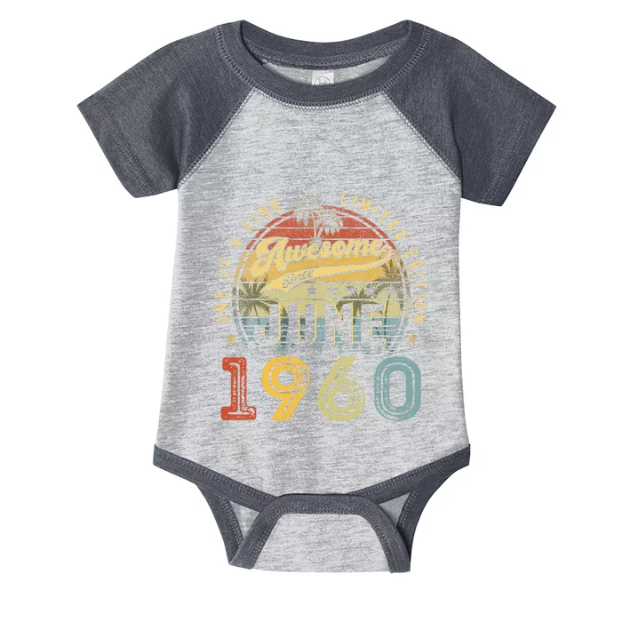 Awesome Since June 1960 Vintage 63rd Birthday Party Retro Infant Baby Jersey Bodysuit