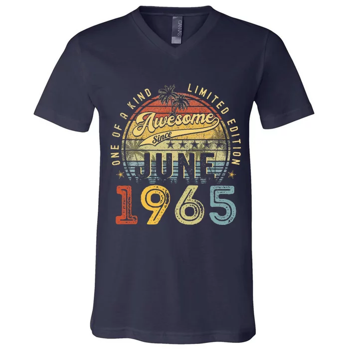 Awesome Since June 1965 Vintage 58th Birthday Party Retro V-Neck T-Shirt