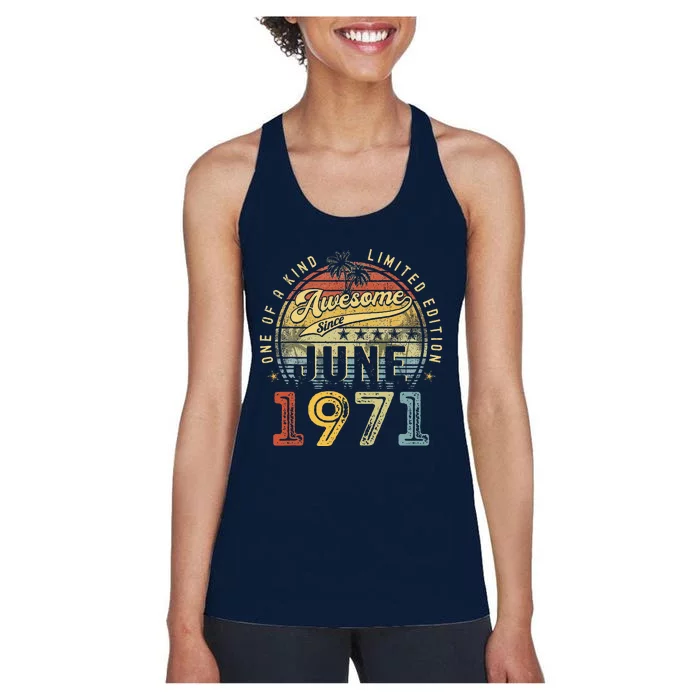 Awesome Since June 1971 Vintage 52nd Birthday Party Retro Women's Racerback Tank