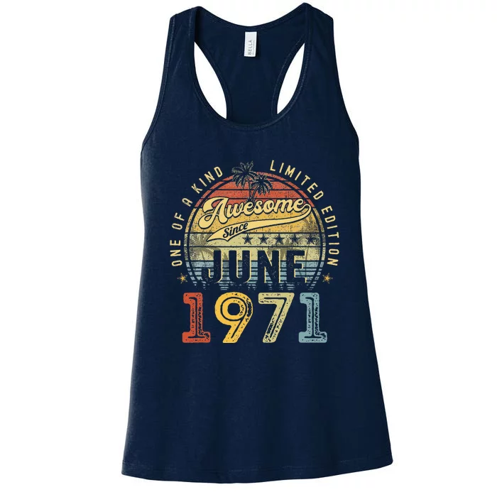 Awesome Since June 1971 Vintage 52nd Birthday Party Retro Women's Racerback Tank