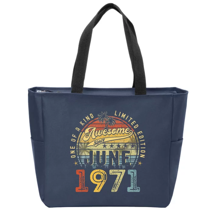 Awesome Since June 1971 Vintage 52nd Birthday Party Retro Zip Tote Bag