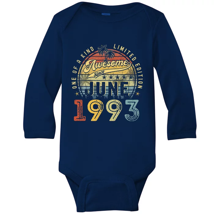 Awesome Since June 1993 Vintage 30th Birthday Party Retro Baby Long Sleeve Bodysuit