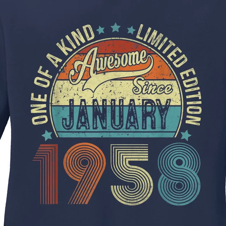 Awesome Since January 1958 Gifts 65 Year Old 65th Birthday Ladies Long Sleeve Shirt