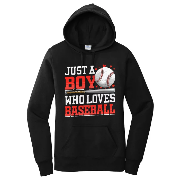 American Sport Just A Bo_y Who Loves Baseball Gifts Women's Pullover Hoodie