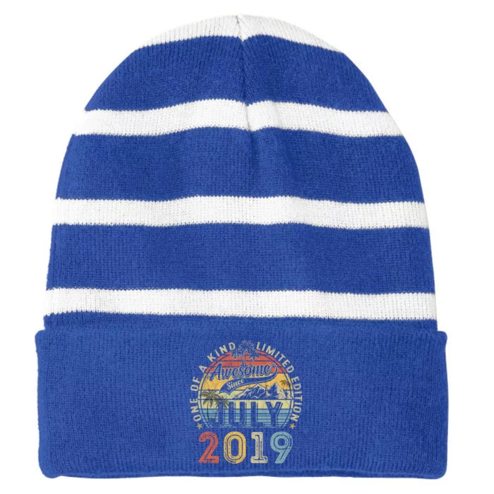 Awesome Since July 2019 4th Birthday 4 Years Old Funny Gift Funny Gift Striped Beanie with Solid Band