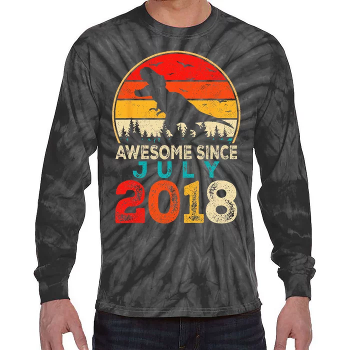 Awesome Since July 2018 5 Years Old 5th Birthday Dino Gift Tie-Dye Long Sleeve Shirt