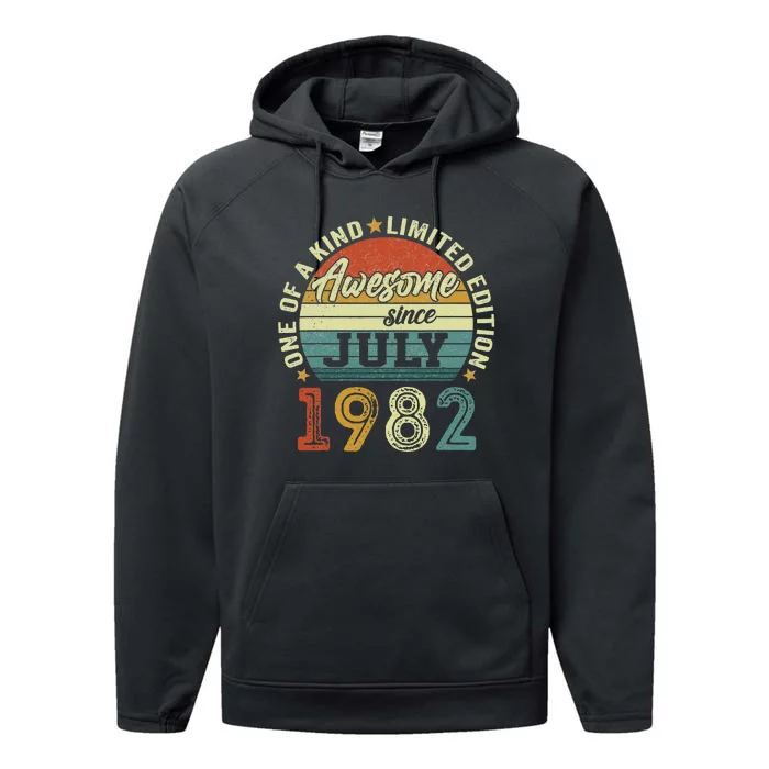 Awesome Since July 1982 40 Years Old 40th Birthday Gifts Performance Fleece Hoodie