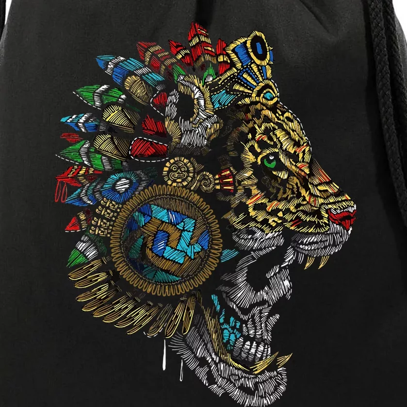 Aztec Skull Jaguar Warrior Mask Ancient Mayan Mythology Drawstring Bag