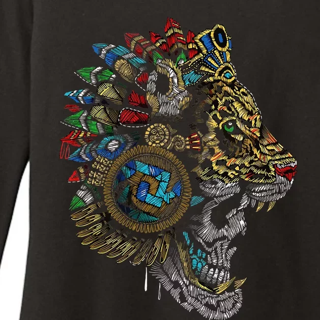 Aztec Skull Jaguar Warrior Mask Ancient Mayan Mythology Womens CVC Long Sleeve Shirt