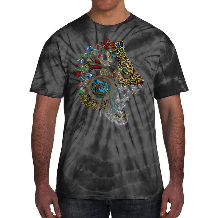 Aztec Skull Jaguar Warrior Mask Ancient Mayan Mythology Tie-Dye T-Shirt