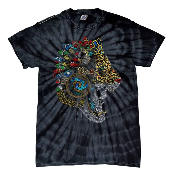 Aztec Skull Jaguar Warrior Mask Ancient Mayan Mythology Tie-Dye T-Shirt