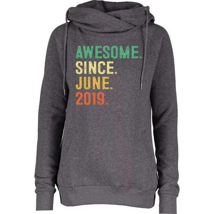 Awesome Since June 2019 4th Birthday Gift 4 Year Old Womens Funnel Neck Pullover Hood