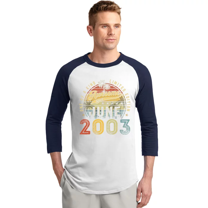 Awesome Since June 2003 Vintage 20th Birthday Party Retro Baseball Sleeve Shirt