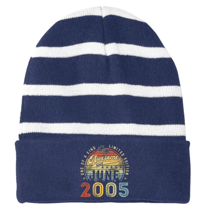 Awesome Since June 2005 Vintage 18th Birthday Party Retro Striped Beanie with Solid Band