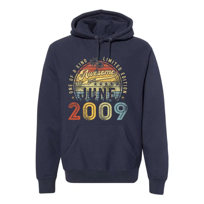 Awesome Since June 2009 Vintage 14th Birthday Party Retro Premium Hoodie