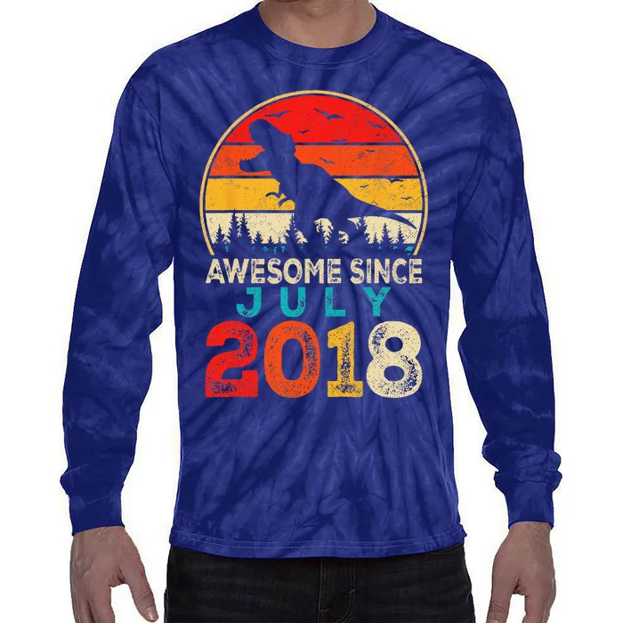 Awesome Since July 2018 5 Years Old 5th Birthday Dino Gift Tie-Dye Long Sleeve Shirt