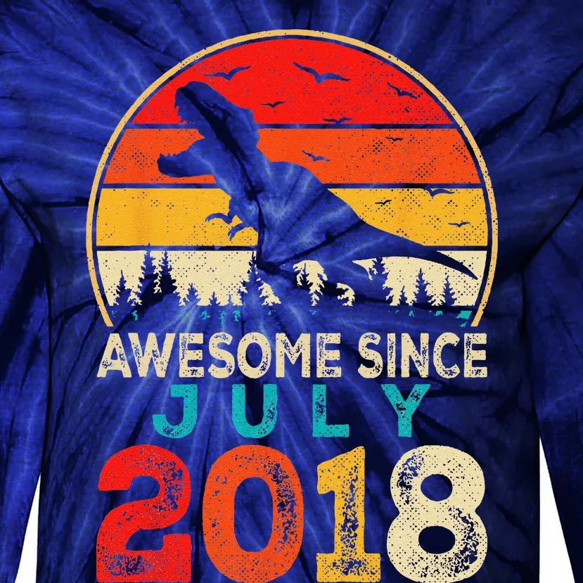 Awesome Since July 2018 5 Years Old 5th Birthday Dino Gift Tie-Dye Long Sleeve Shirt