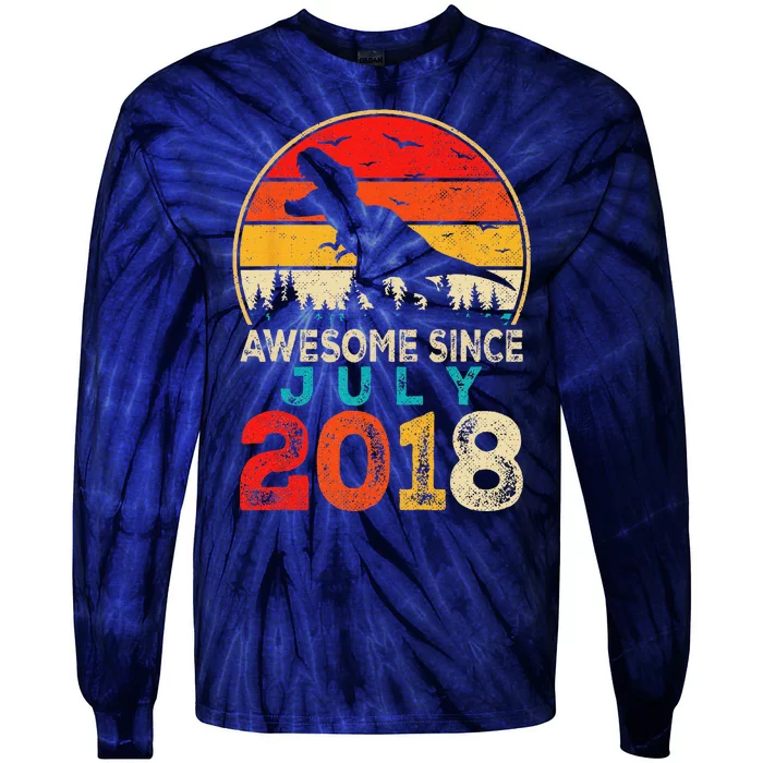 Awesome Since July 2018 5 Years Old 5th Birthday Dino Gift Tie-Dye Long Sleeve Shirt