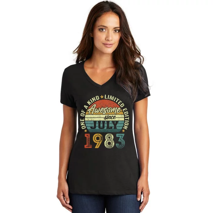 Awesome Since July 1983 40 Year Old 40th Birthday Gifts Women's V-Neck T-Shirt