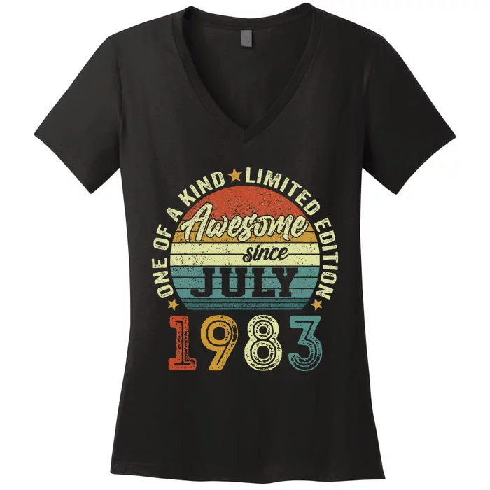 Awesome Since July 1983 40 Year Old 40th Birthday Gifts Women's V-Neck T-Shirt