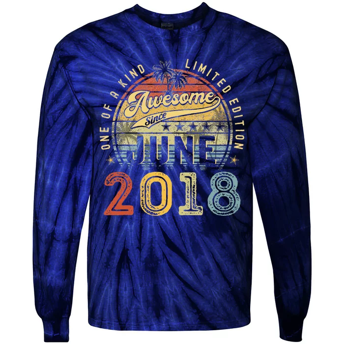 Awesome Since June 2018 Vintage 5th Birthday Party Retro Tie-Dye Long Sleeve Shirt