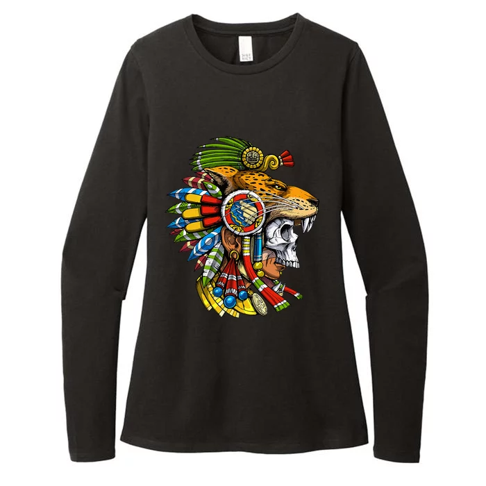 Aztec Skull Jaguar Warrior Mask Mayan Womens CVC Long Sleeve Shirt