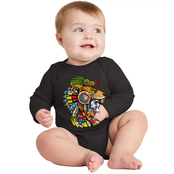 Aztec Skull Jaguar Warrior Mask Mayan Baby Long Sleeve Bodysuit