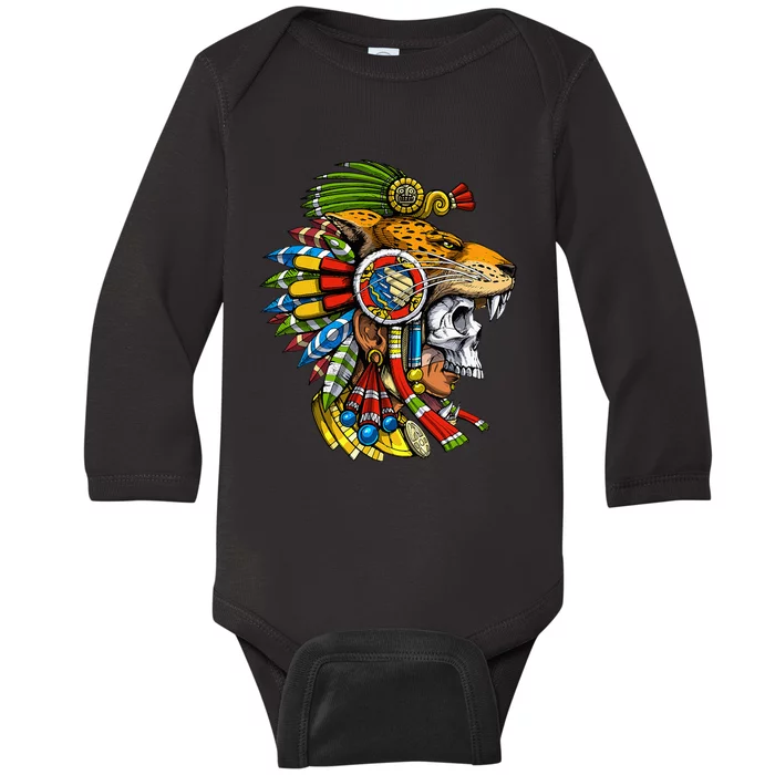 Aztec Skull Jaguar Warrior Mask Mayan Baby Long Sleeve Bodysuit