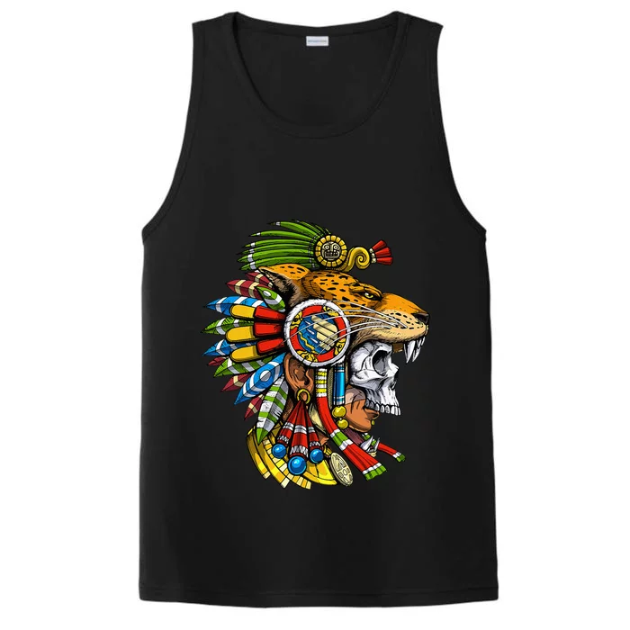 Aztec Skull Jaguar Warrior Mask Mayan Performance Tank