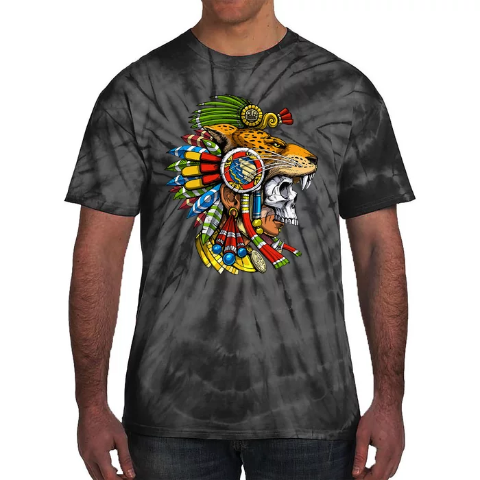 Aztec Skull Jaguar Warrior Mask Mayan Tie-Dye T-Shirt