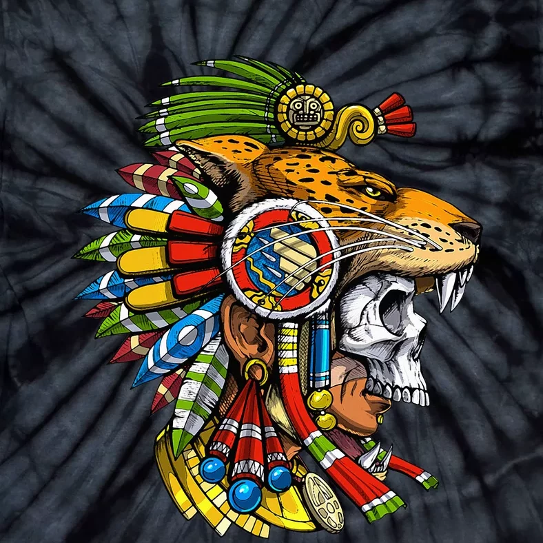 Aztec Skull Jaguar Warrior Mask Mayan Tie-Dye T-Shirt