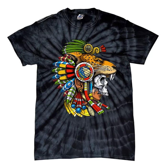 Aztec Skull Jaguar Warrior Mask Mayan Tie-Dye T-Shirt