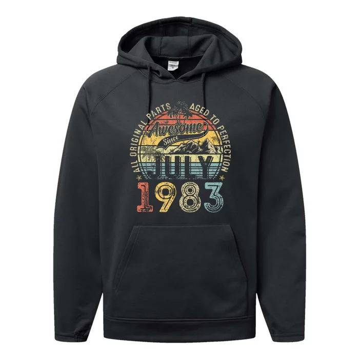 Awesome Since July 1983 Vintage Gifts Men 40th Birthday Performance Fleece Hoodie