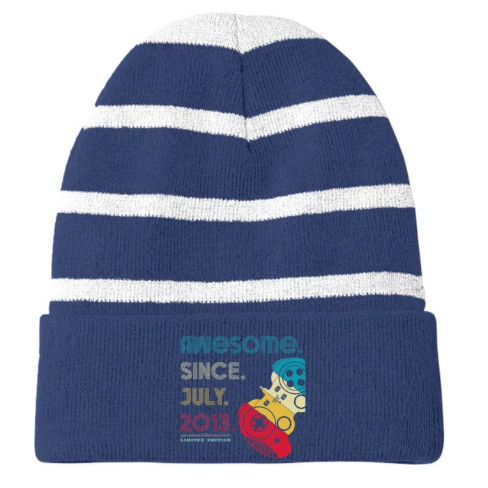 Awesome Since July 2013 11 Years Old 11th Birthday Gamer Striped Beanie with Solid Band