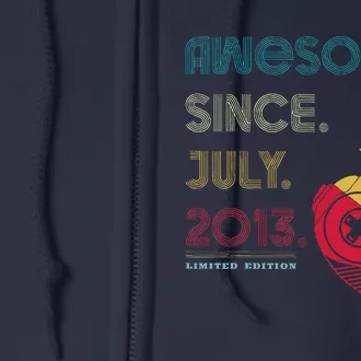 Awesome Since July 2013 11 Years Old 11th Birthday Gamer Full Zip Hoodie