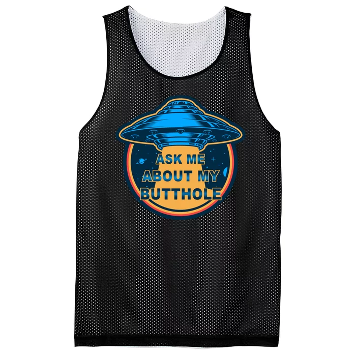 Ask Me About My Butthole Funny Alien Mesh Reversible Basketball Jersey Tank