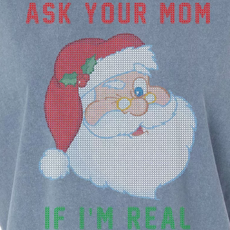 Ask Your Mom If I'm Real Funny Santa X-Mas Garment-Dyed Women's Muscle Tee