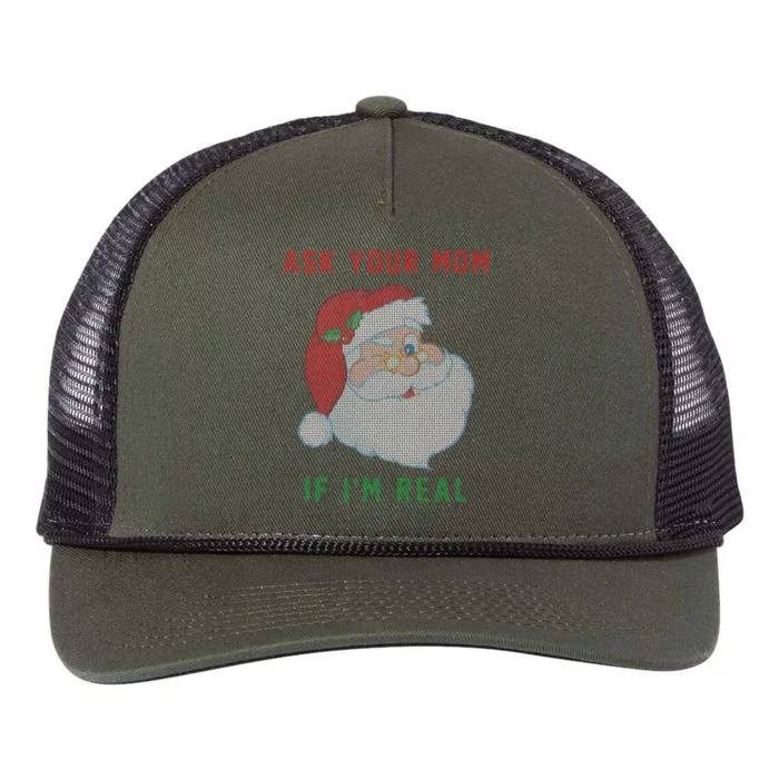 Ask Your Mom If I'm Real Funny Santa X-Mas Retro Rope Trucker Hat Cap