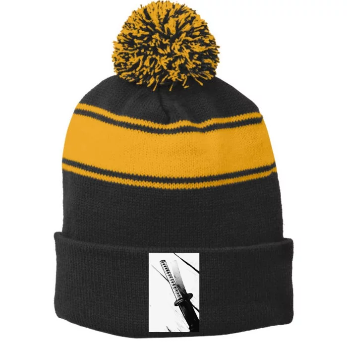 Anime Samurai Katana Manga Aesthetic Japanese Otaku Stripe Pom Pom Beanie