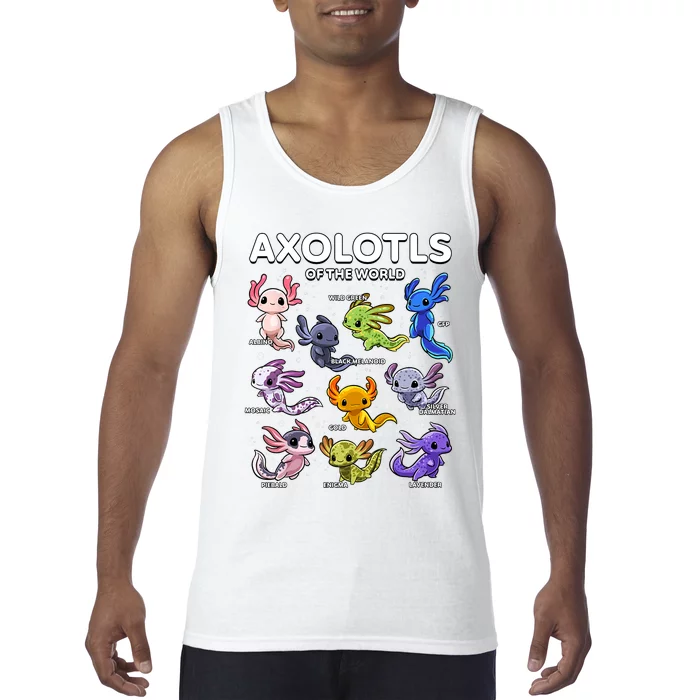 Axolotl Shirts Kawaii Axolotls Of The World Axolotl Animals Design Tank Top