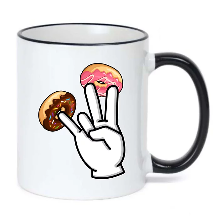 ASL Hand Sign Langauge Number 7 With Donuts Black Color Changing Mug